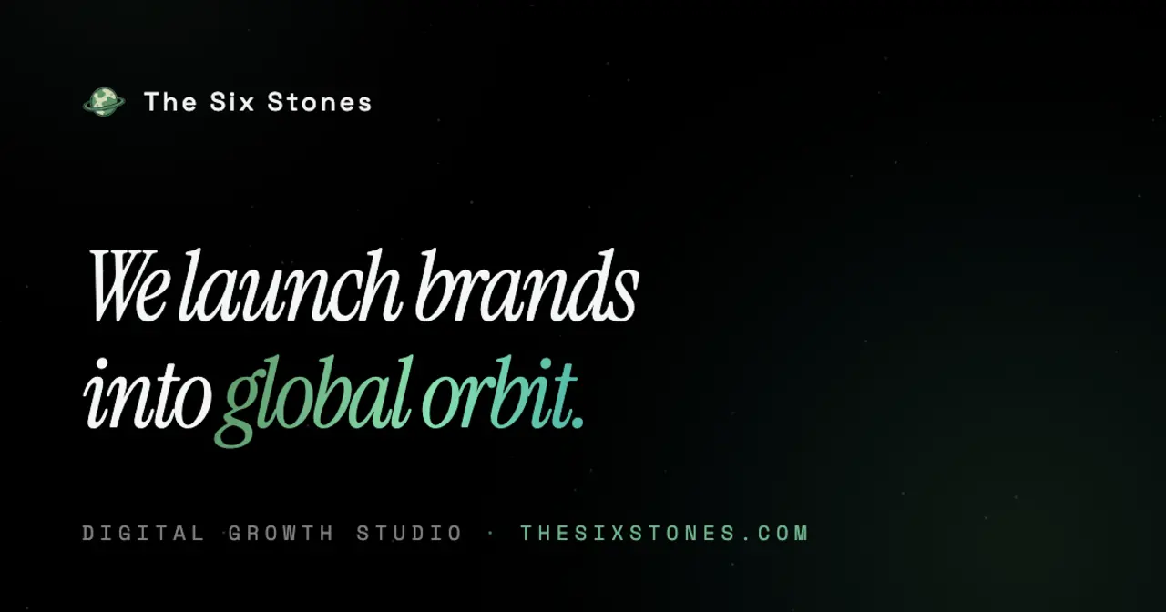 The Six Stones landing page, showing a dark hero with a rendered globe of point sprites and a headline over it.
